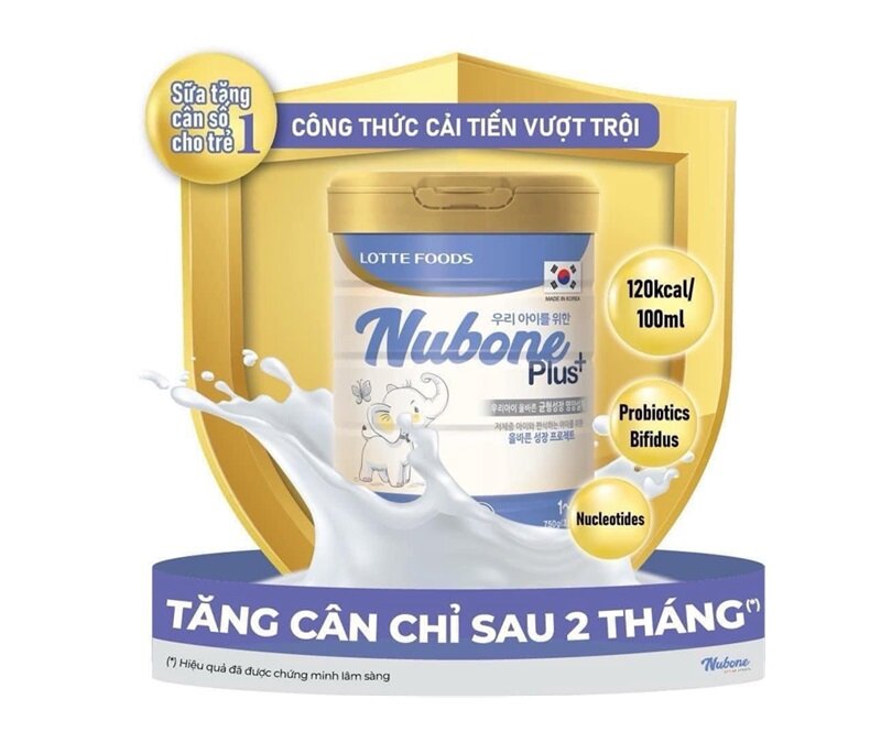 Sữa Nubone Plus+ hỗ trợ tăng cân an toàn cho trẻ với 120kcal/100ml sữa pha