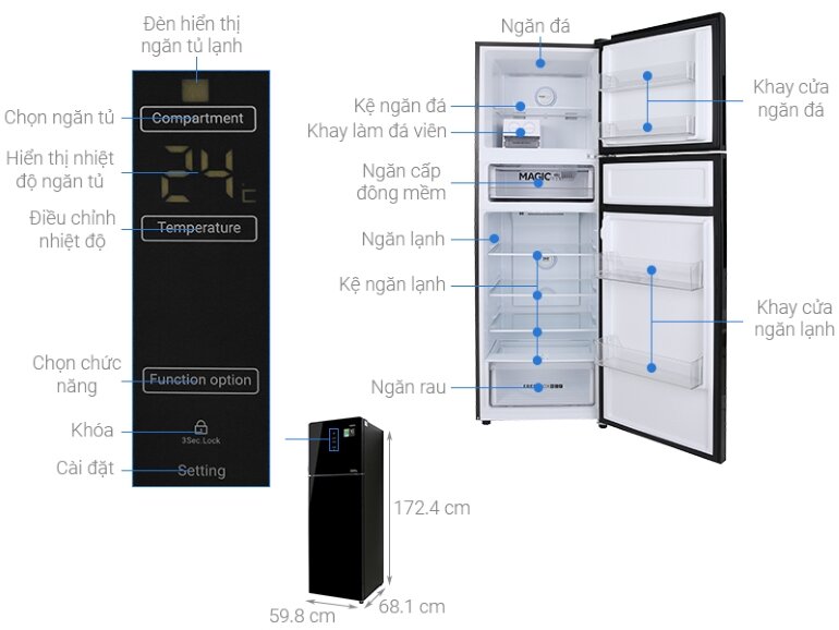 Tủ lạnh Aqua 2 cánh Inverter 312 lít AQR-T359MA(GB) - Giá tham khảo 11.600.000 VNĐ