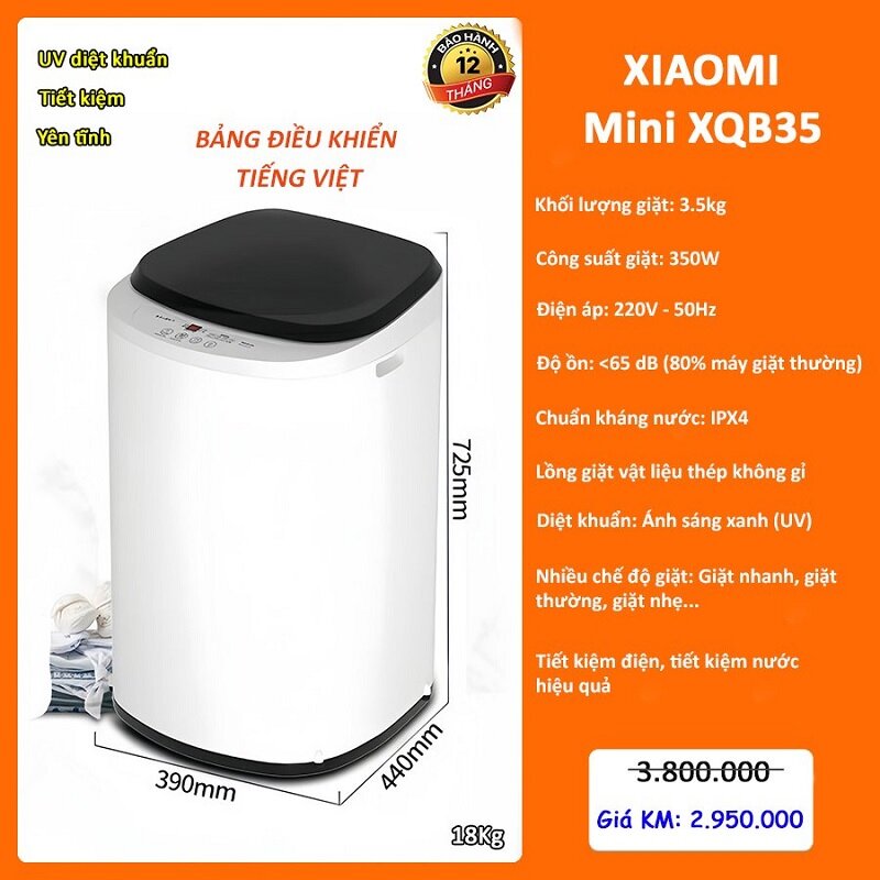 TOP 9 máy giặt mini Xiaomi giá rẻ, có kèm cả tính năng sấy rất đáng mua năm 2025