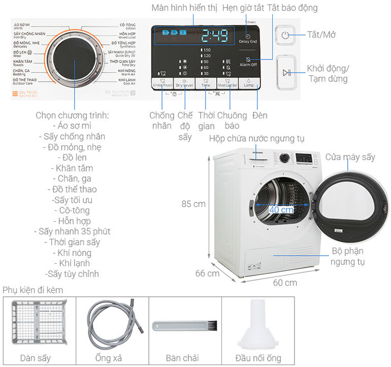 máy sấy quần áo 9kg Samsung Heatpump DV90M5200QW/SV