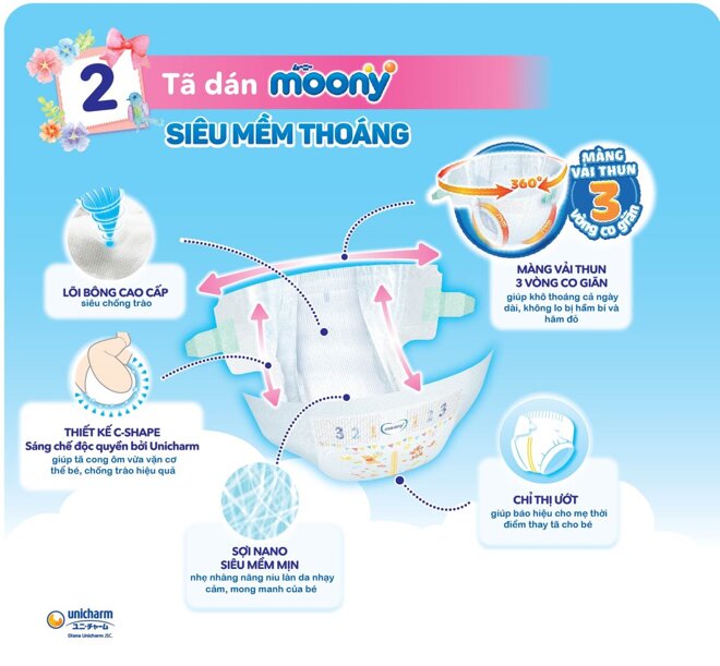 Tã dán Moony chất lượng vượt trội phù hợp với nhiều bé yêu 