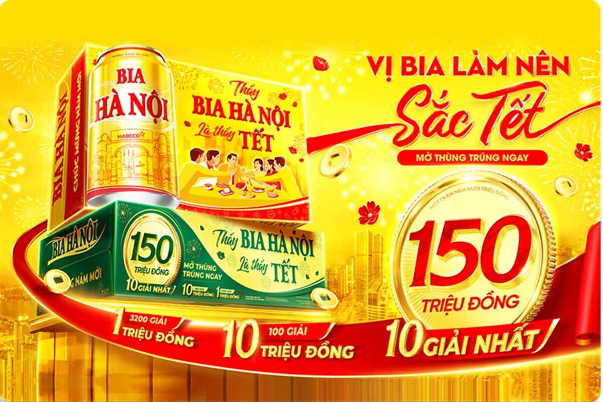 Giá thùng bia Hà Nội Tết 2026 và chương trình khuyến mãi trúng thưởng năm mới Bính Ngọ