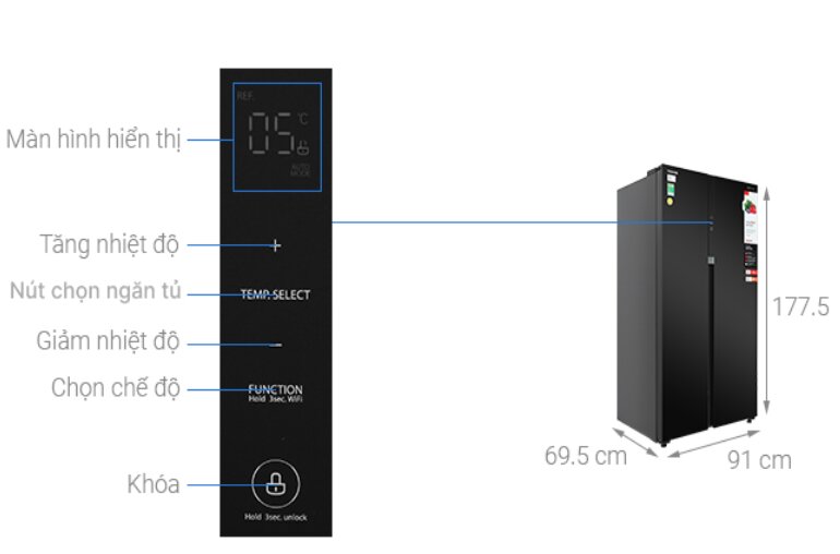 Hướng dẫn sử dụng bảng điều khiển bên ngoài tủ lạnh Toshiba GR-RS780WI-PGV(22)-XK