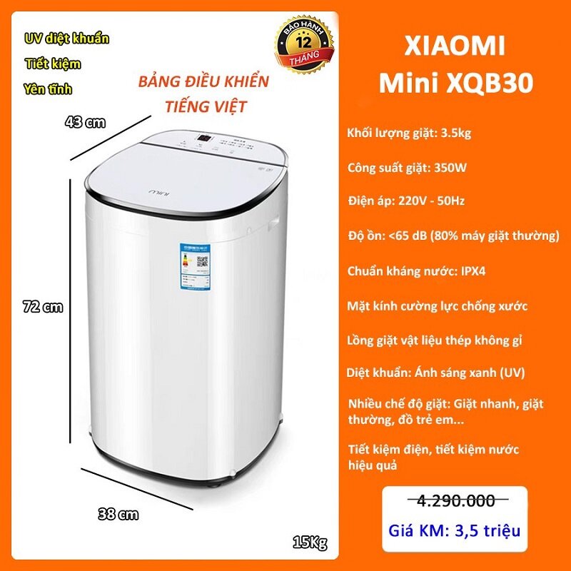 TOP 9 máy giặt mini Xiaomi giá rẻ, có kèm cả tính năng sấy rất đáng mua năm 2025