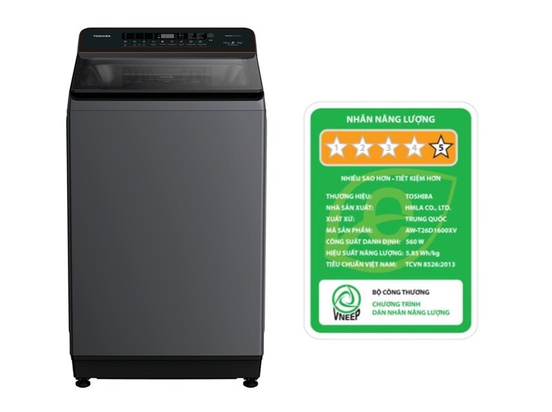 Máy giặt Toshiba cửa trên AW-T26D1600XV(MG) nổi bật nhờ giặt khỏe và tiết kiệm điện