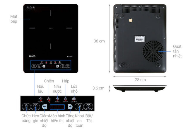 Bếp từ Kiwa KI-132GB được trang bị bảng điều khiển cảm ứng tiện cho việc thao tác.