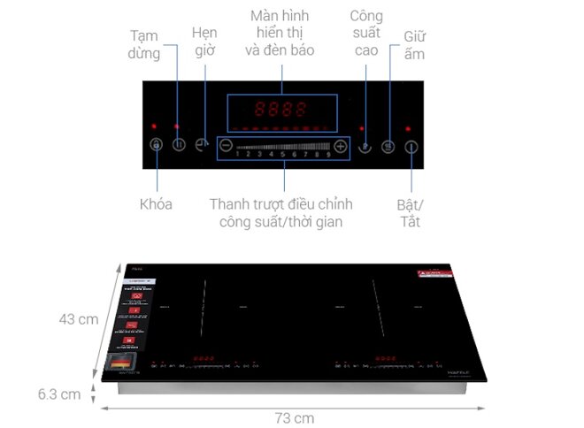 Hafele HC-I7325B thiết kế linh hoạt với 2 vùng nấu độc lập