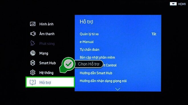 Chọn mục Hỗ trợ trên giao diện tivi