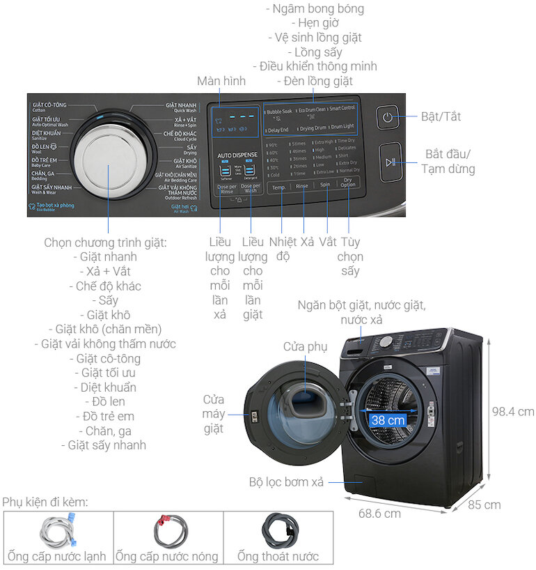 Máy giặt có sấy Inverter Samsung Add Wash 19 kg WD19N8750KV/SV