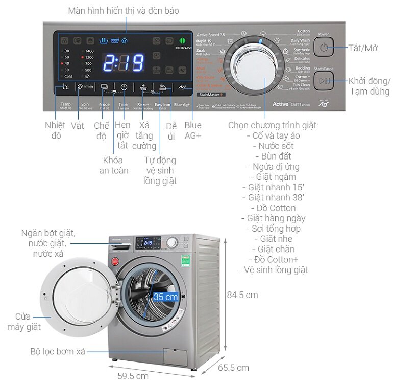 Máy giặt Panasonic Inverter 9 Kg NA-V90FX2LVT có màu xám trung tính, tối giản