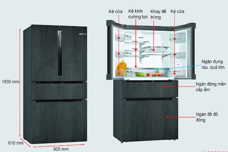 Tủ lạnh Bosch 689 lít KFN96PX91I trang bị nhiều tính năng tân tiến, hiện đại
