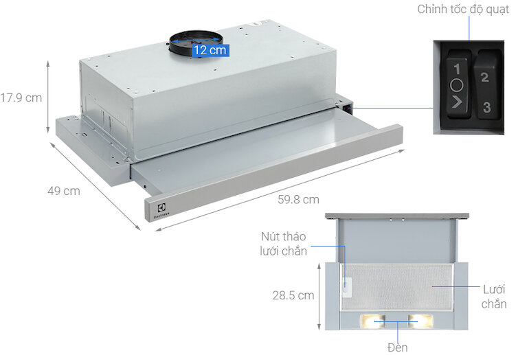 Máy hút mùi loại nhỏ Electrolux LFP216S