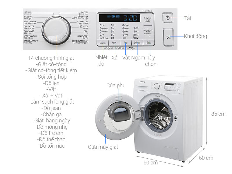 Hướng dẫn cách sử dụng máy giặt Samsung Digital Inverter các tính năng