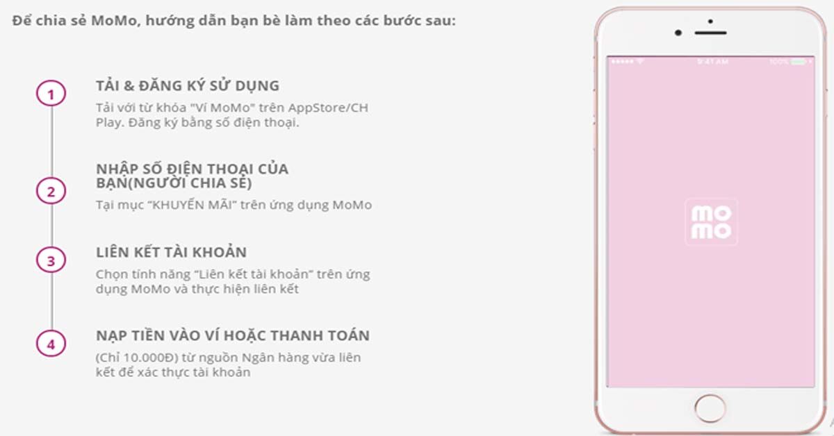 Hướng dẫn cách thực hiện chia sẻ Momo để nhận về ví thanh toán 100k