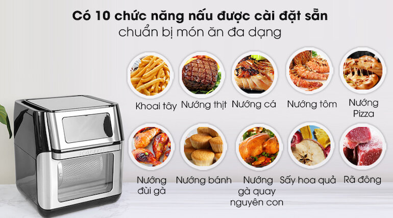 Có 10 chức năng nấu được cài đặt sẵn chuẩn bị món ăn đa dạng