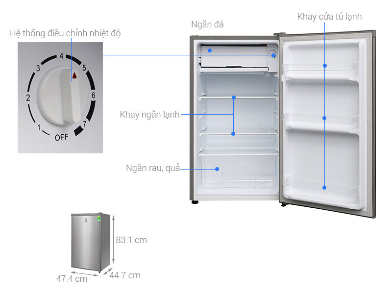 Tủ lạnh Electrolux EUM0900SA chỉ tiêu thụ xấp xỉ 0,55 kw điện mỗi ngày