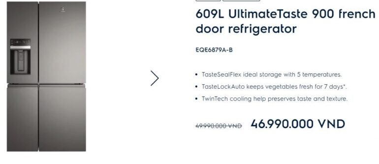 Giá tủ lạnh 4 cánh Electrolux EQE6879A-B bao nhiêu tiền?