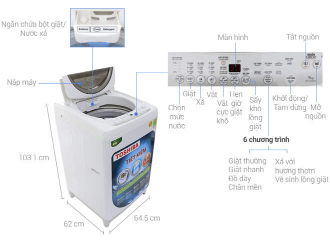 Chi tiết máy giặt Toshiba AW-G1000GV 