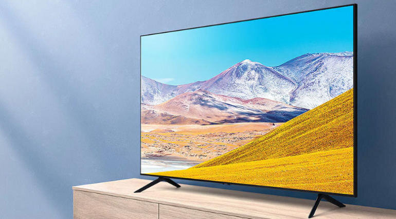 Tivi Samsung 65TU8100 có thiết kế tràn viền ấn tượng.