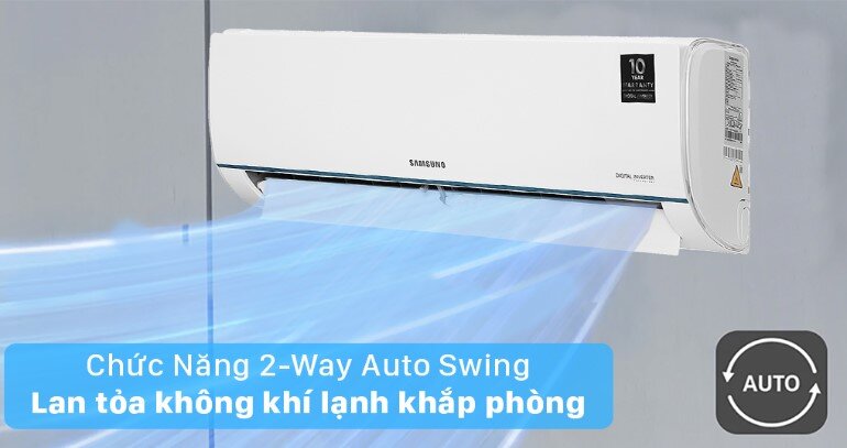 Chức năng 2-Way Auto Swing đảm bảo cho điều hòa Samsung Digital Inverter F-AR09TYHQAS20 AR5000H điều phối và lan tỏa khí lạnh khắp phòng