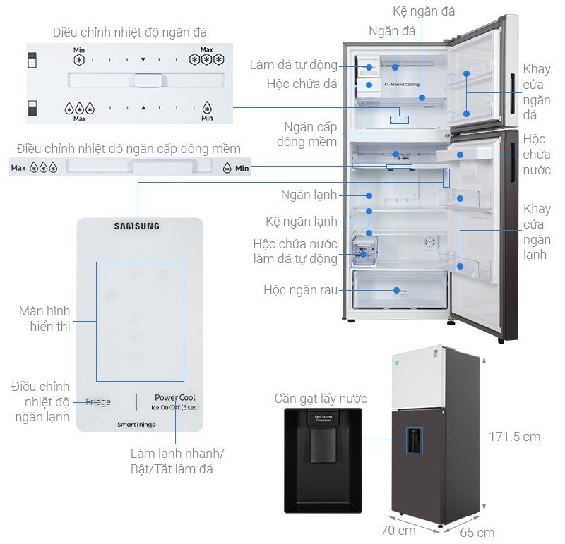 Thông số kỹ thuật tủ lạnh Samsung Inverter 382 lít Bespoke RT38CB6784C3SV