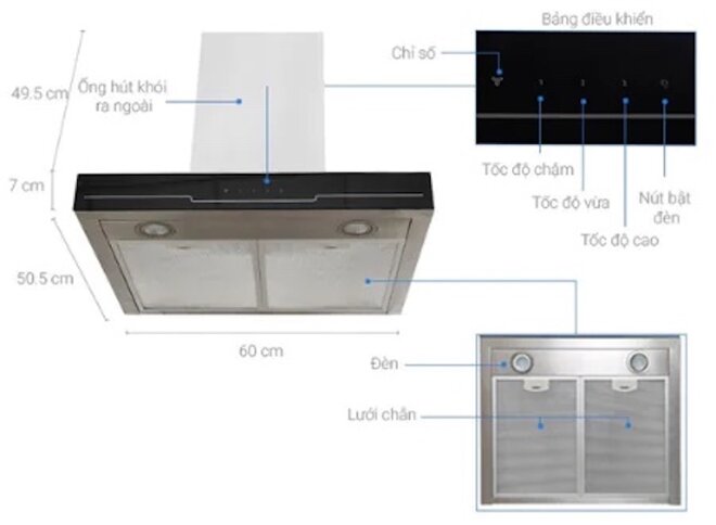 Máy hút mùi Electrolux EFC735SAR trang bị 2 lưới lọc mỡ