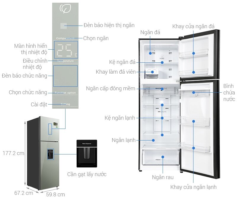 Tủ lạnh Aqua Inverter 347 lít AQR-T390FA(WGM) thiết kế mặt gương soi sang trọng