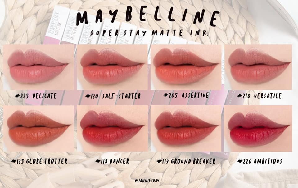 Bảng màu son kem Maybelline Superstay Matte Ink