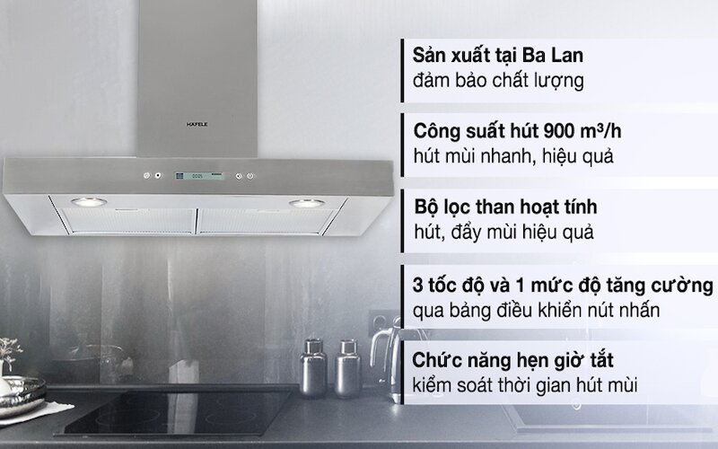 Máy hút mùi Hafele HH-WI70C thiết kế sang trọng, công suất mạnh mẽ