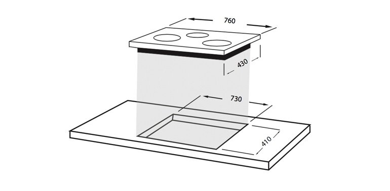 Thông số kích cỡ bếp từ âm 3 vùng nấu Faber FB-3INS