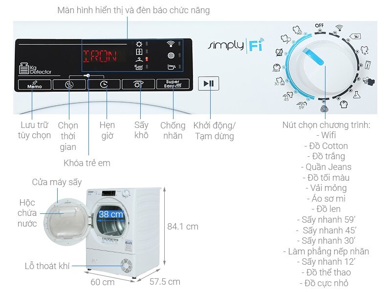 Máy sấy ngưng tụ Candy 8 kg CSO C8TE-S