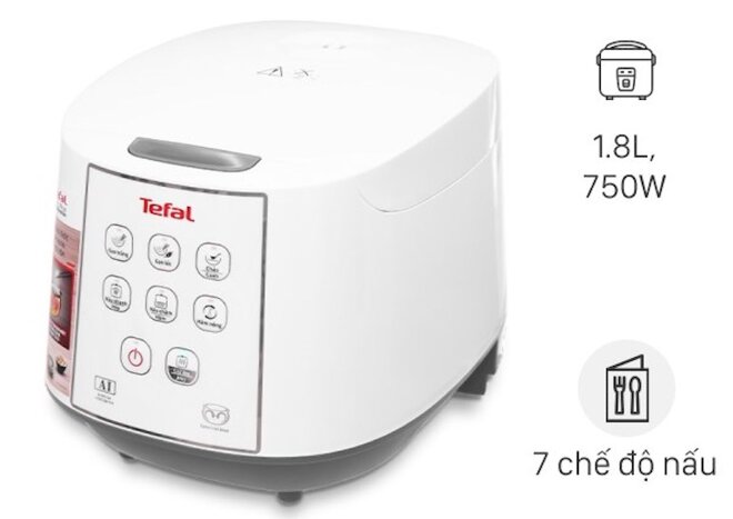 Nồi cơm điện tử Tefal RK732168 có dung tích 1.8 lít phù hợp cho gia đình có từ 4 – 6 người dùng.