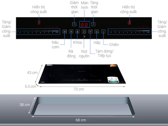 Bếp âm Kiwa KI-4281AB với điều khiển cảm ứng trượt có màn hình Led hiển thị rõ nét và dễ dàng quan sát.