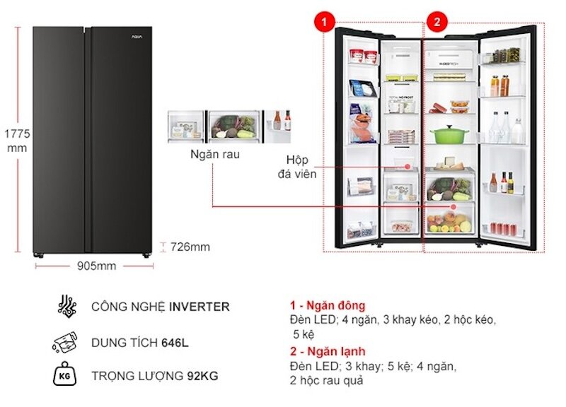 Tủ lạnh Aqua Inverter 646 lít AQR-S682XA(BL): Thiết kế sang trọng, dung tích lớn, tiết kiệm điện
