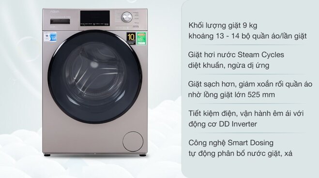  máy giặt Aqua 9kg cửa ngang