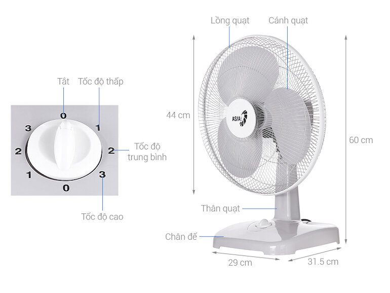 Quạt bàn Asia B16001-XV1 với 2 chế độ gió thường và gió tự nhiên mang lại cảm giác thoải mái cho người dùng.