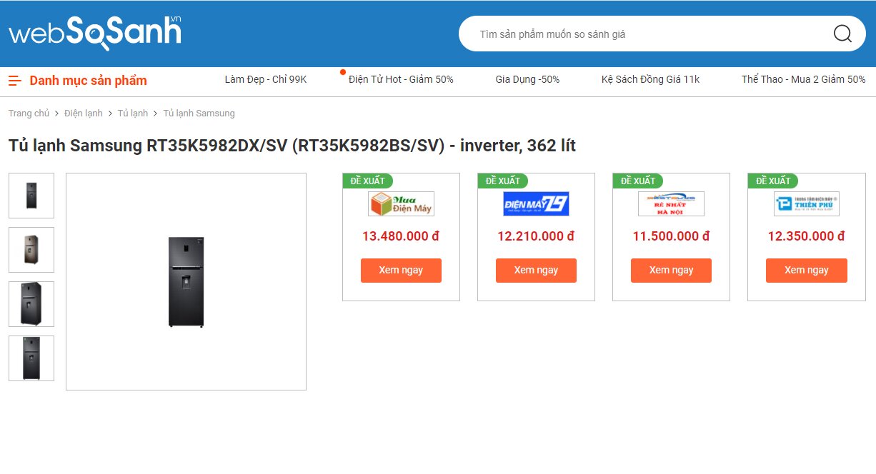 Dễ dàng tìm mua tủ lạnh Samsung RT35K5982BS/SV với giá tốt trên Websosanh.vn