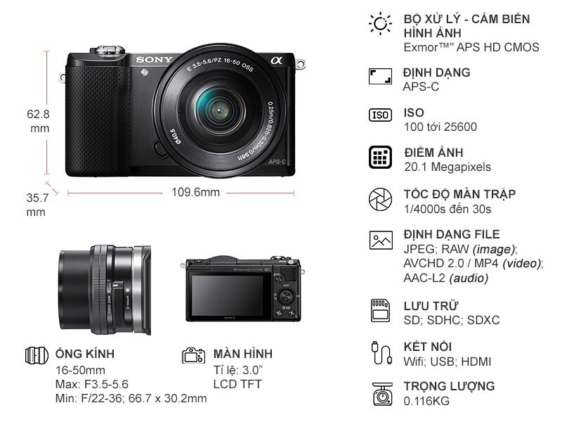 Thông số kỹ thuật Sony A5000 chính hãng