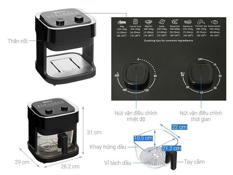 Nồi chiên không dầu Mishio MK373 7 lít giá bán chỉ tầm hơn 1 triệu đồng, chất lượng vẫn rất ổn