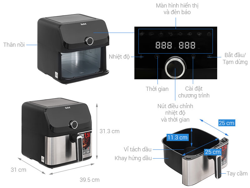 Nồi chiên không dầu Tefal EY855D68 7.5 lít sự lựa chọn cho gia đình đông thành viên