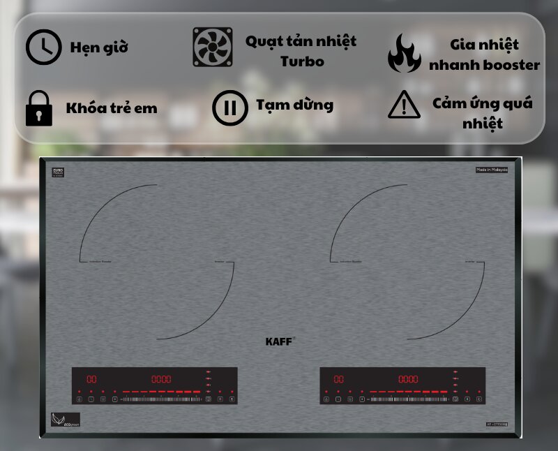 Bếp từ đôi Kaff KF-GT70038II thiết kế sang trọng, tính năng hiện đại