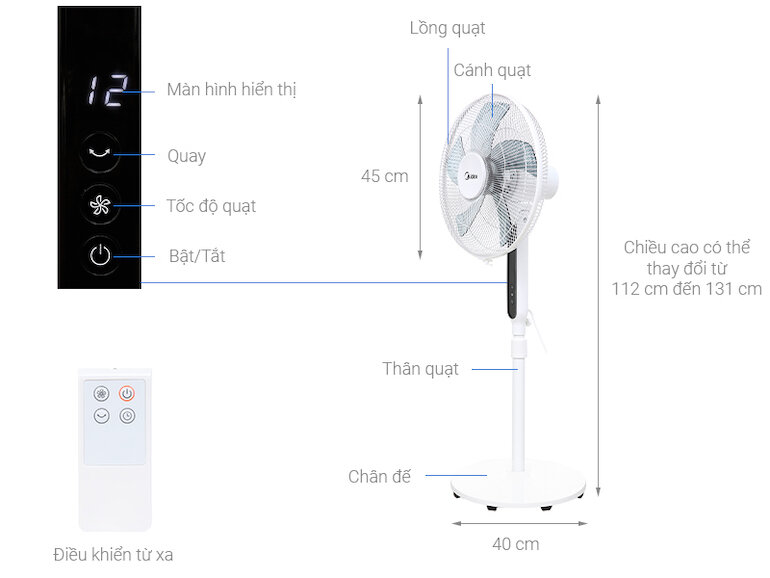 Quạt cây Midea FS40-19PRD inverter có chế độ hẹn giờ lên đến 12 giờ.