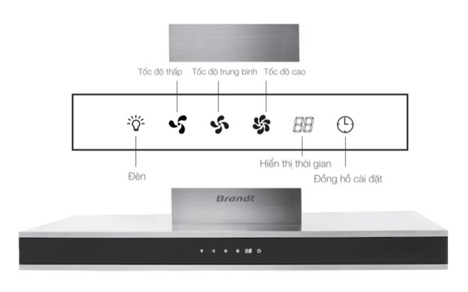 Máy hút mùi Brandt AD1200X điều khiển cảm ứng với 3 tốc độ hút