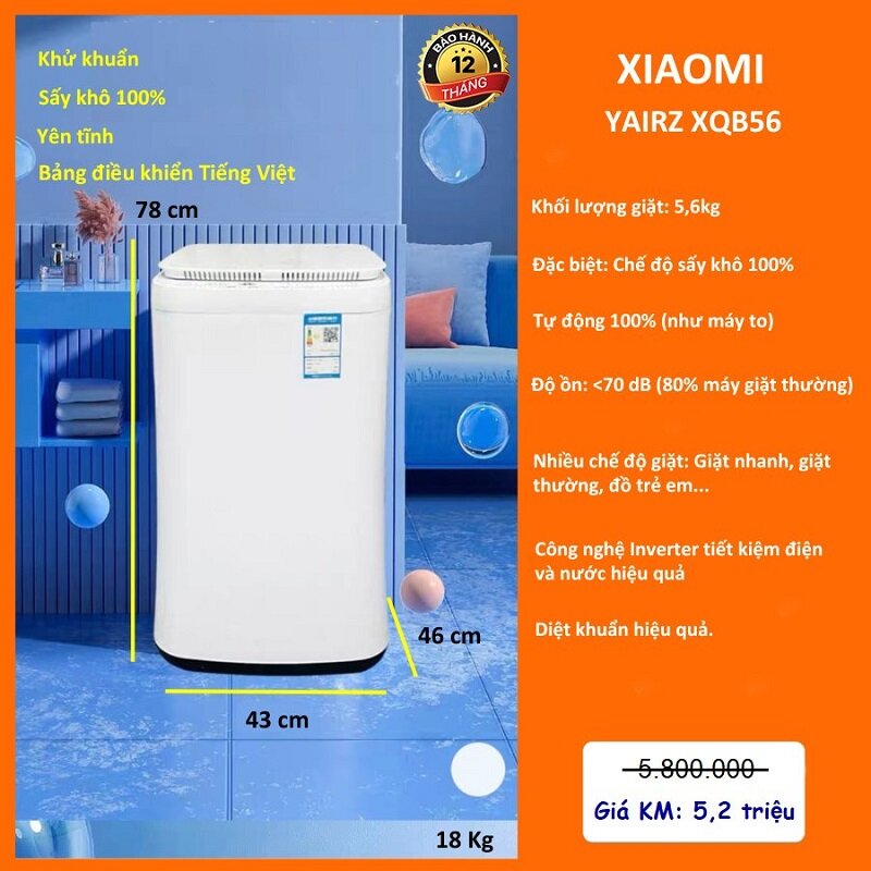 TOP 9 máy giặt mini Xiaomi giá rẻ, có kèm cả tính năng sấy rất đáng mua năm 2025