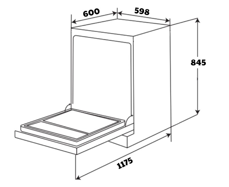 Kích thước của máy rửa bát Malloca WQP12-5201AD