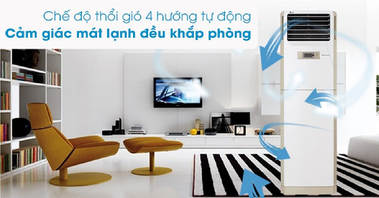 Tủ điều hòa đứng mang lại cảm giác mát tức thì nhờ chế độ thổi gió 4 hướng tự động