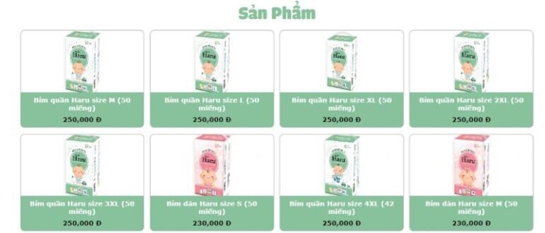 Bỉm Haru có giá từ 230,000 - 250,000 đồng/ sản phẩm