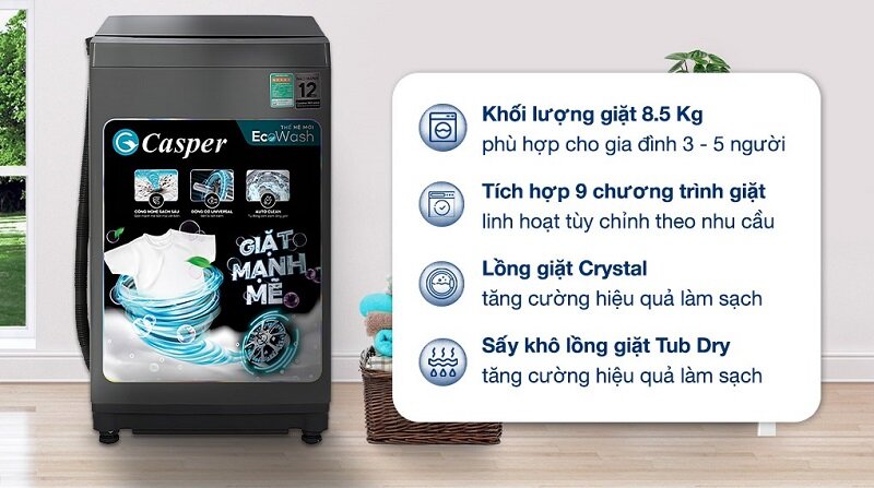 TOP 5 máy giặt Casper 8 - 8.5 kg có chất lượng giặt giũ tốt mà giá rẻ chỉ từ 2,5 triệu đồng