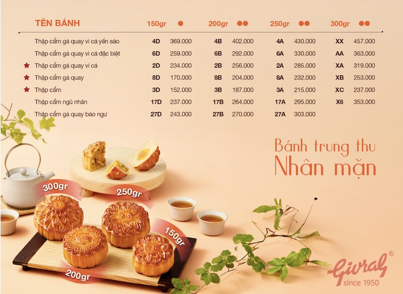 Giá bánh Trung thu Givral 2024 nhân mặn