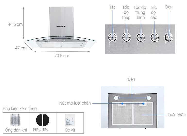 Máy hút mùi gắn tường hiệu Kangaroo KG538